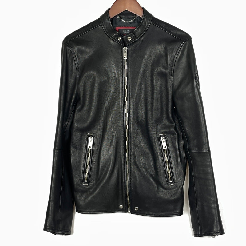 【中古品】【メンズ】 DIESEL ディーゼル RAM LEATHER RIDERS JACKET ラム レザー ライダース ジャケット アウター 141-261028-sa-05-teih サイズ：M カラー：ブラック 万代Net店