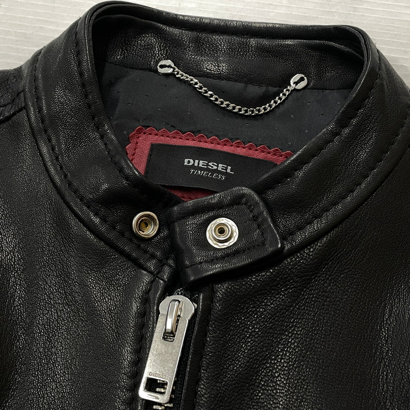 【中古品】【メンズ】 DIESEL ディーゼル RAM LEATHER RIDERS JACKET ラム レザー ライダース ジャケット アウター 141-261028-sa-05-teih サイズ：M カラー：ブラック 万代Net店