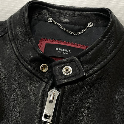 【中古品】【メンズ】 DIESEL ディーゼル RAM LEATHER RIDERS JACKET ラム レザー ライダース ジャケット アウター 141-261028-sa-05-teih サイズ：M カラー：ブラック 万代Net店