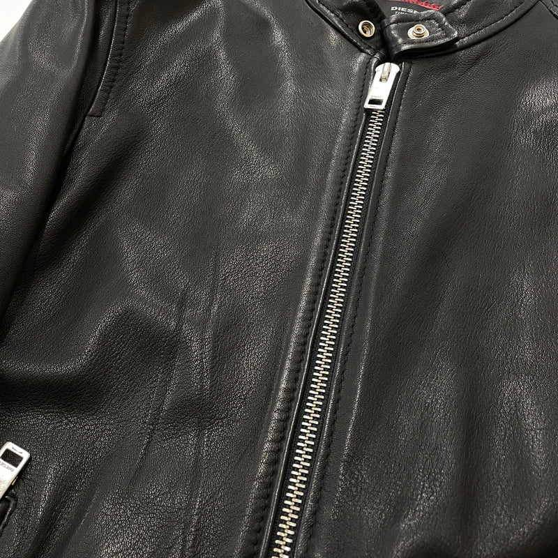 【中古品】【メンズ】 DIESEL ディーゼル RAM LEATHER RIDERS JACKET ラム レザー ライダース ジャケット アウター 141-261028-sa-05-teih サイズ：M カラー：ブラック 万代Net店