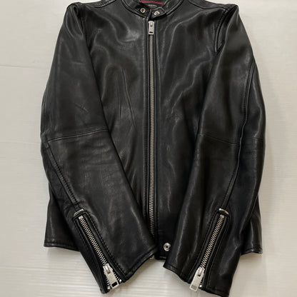 【中古品】【メンズ】 DIESEL ディーゼル RAM LEATHER RIDERS JACKET ラム レザー ライダース ジャケット アウター 141-261028-sa-05-teih サイズ：M カラー：ブラック 万代Net店