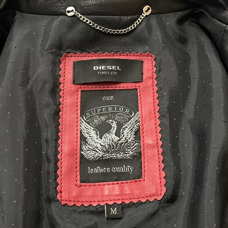 【中古品】【メンズ】 DIESEL ディーゼル RAM LEATHER RIDERS JACKET ラム レザー ライダース ジャケット アウター 141-261028-sa-05-teih サイズ：M カラー：ブラック 万代Net店