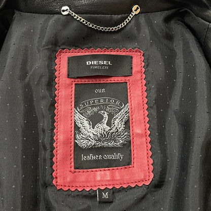【中古品】【メンズ】 DIESEL ディーゼル RAM LEATHER RIDERS JACKET ラム レザー ライダース ジャケット アウター 141-261028-sa-05-teih サイズ：M カラー：ブラック 万代Net店
