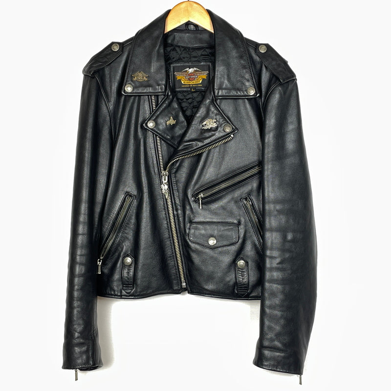 【現状渡し品】【メンズ】 HARLEY DAVIDSON ハーレー ダビッドソン DOUBLE RAIDERS JACKET ダブル ライダース ジャケット アウター 145-261028-sa-06-teih サイズ：L カラー：ブラック 万代Net店