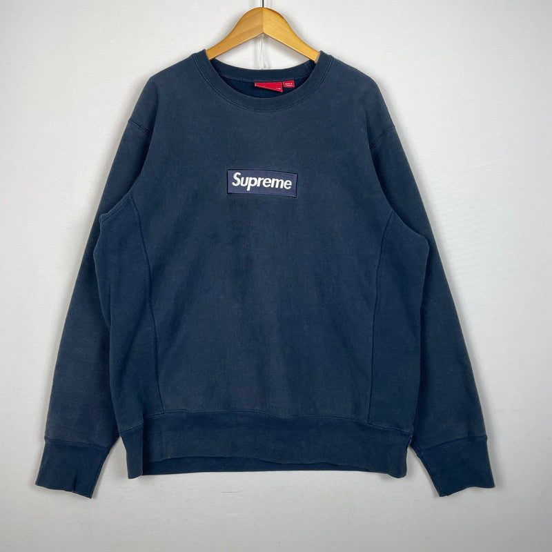 【中古品】【メンズ】 SUPREME シュプリーム 18AW BOXLOGO CREWNECK SWEATSHIRT ボックスロゴ クルーネック スウェット 長袖 トップス トレーナー 149-261028-yo-12-teih サイズ：L カラー：ネイビー 万代Net店