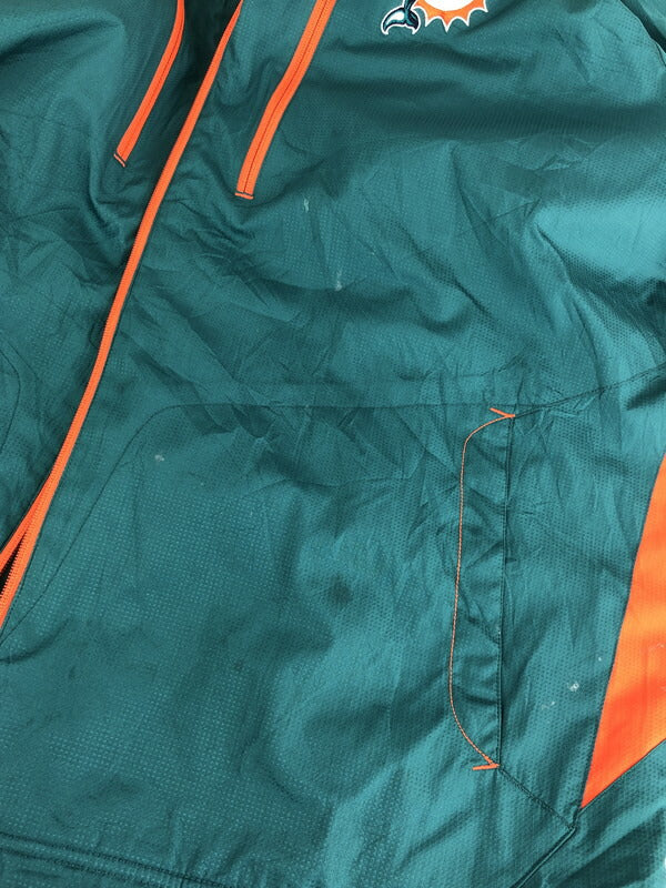 【現状渡し品】【メンズ】 Reebok リーボック NFL ONFIELD MIAMI DOLPHINS HOODED ZIP UP JACKET オンフィールド マイアミドルフィンズ フーデッド ジップアップジャケット 146-230929-kk-03-tag サイズ：2XL カラー：グリーン 万代Net店