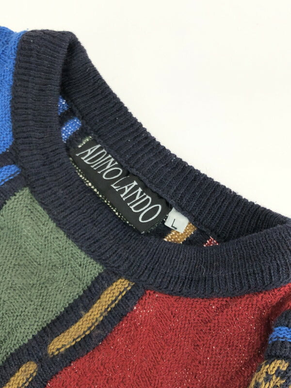 【現状渡し品】【メンズ】 ADINO LANDO アディーノランド WOOL ACRYLIC 3D KNIT SWEATER ウール アクリル 3Dニット セーター 147-230820-kk-04-tag サイズ：L カラー：マルチカラー 万代Net店