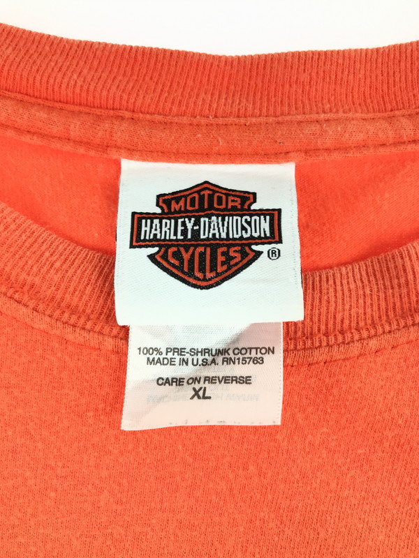 【中古品】【メンズ】 HARLEY DAVIDSON ハーレーダビッドソン LOGO PRINT S/S TEE ロゴプリント ショートスリーブ Tシャツ 半袖Tシャツ トップス 145-250814-rt-05-tag サイズ：XL カラー：オレンジ 万代Net店