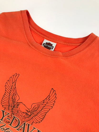 【中古品】【メンズ】 HARLEY DAVIDSON ハーレーダビッドソン LOGO PRINT S/S TEE ロゴプリント ショートスリーブ Tシャツ 半袖Tシャツ トップス 145-250814-rt-05-tag サイズ：XL カラー：オレンジ 万代Net店