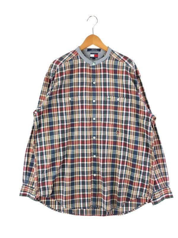 【現状渡し品】【メンズ】 90’s BAND COLLAR L/S CHECK SHIRT 90年代 バンドカラー チェックシャツ 146-240301-kk-44-tag サイズ：L カラー：マルチカラー 万代Net店