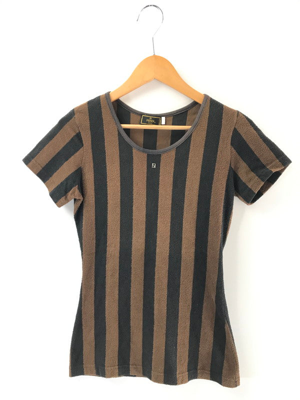 【中古品】【レディース】 FENDI フェンディPEQUAN TEE D-OS-9300 ペカン ストライプ パイル Tシャツ 半袖Tシャツ 170-260630-na-06-tagh サイズ：L 44 カラー：ブラック/ブラウン 万代Net店