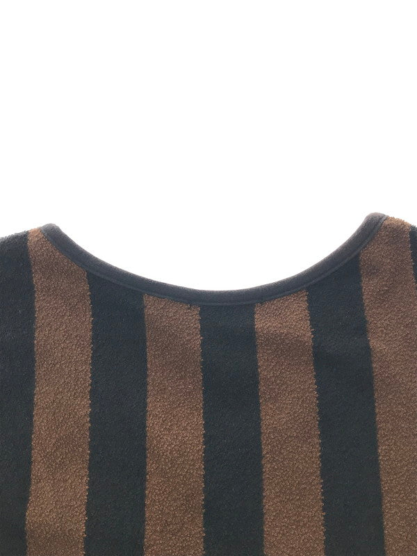 【中古品】【レディース】 FENDI フェンディPEQUAN TEE D-OS-9300 ペカン ストライプ パイル Tシャツ 半袖Tシャツ 170-260630-na-06-tagh サイズ：L 44 カラー：ブラック/ブラウン 万代Net店