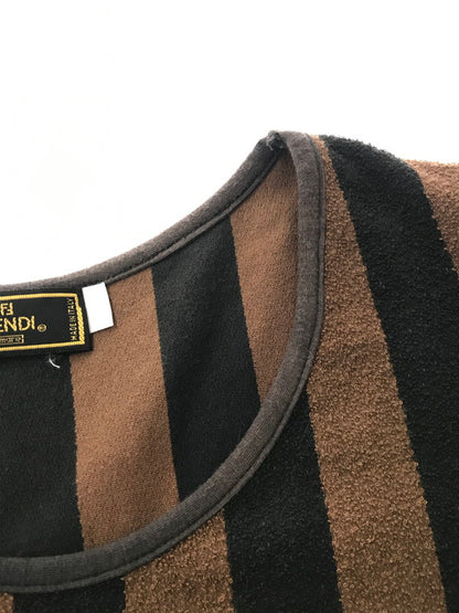 【中古品】【レディース】 FENDI フェンディPEQUAN TEE D-OS-9300 ペカン ストライプ パイル Tシャツ 半袖Tシャツ 170-260630-na-06-tagh サイズ：L 44 カラー：ブラック/ブラウン 万代Net店