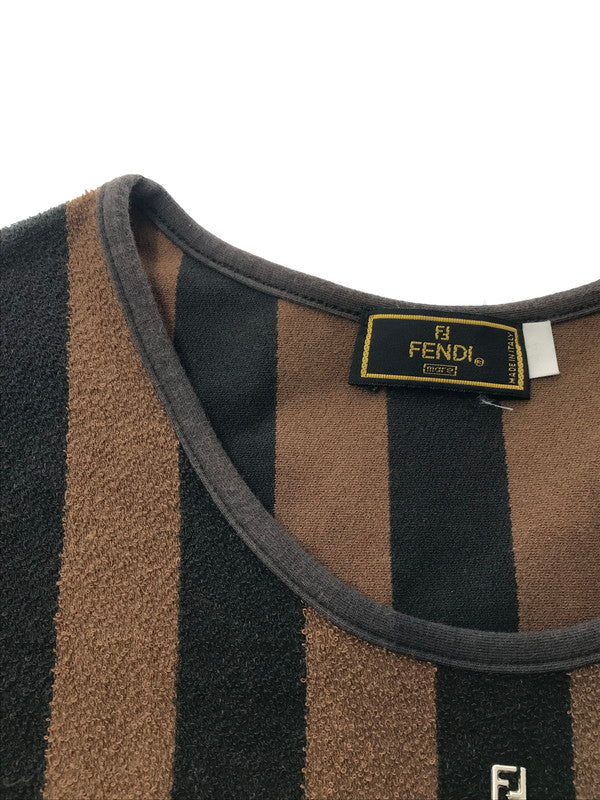 【中古品】【レディース】 FENDI フェンディPEQUAN TEE D-OS-9300 ペカン ストライプ パイル Tシャツ 半袖Tシャツ 170-260630-na-06-tagh サイズ：L 44 カラー：ブラック/ブラウン 万代Net店