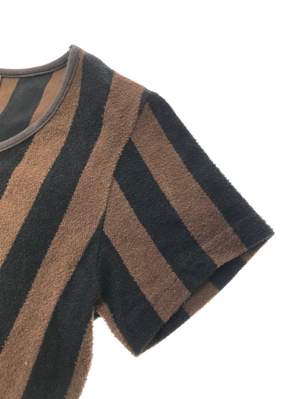 【中古品】【レディース】 FENDI フェンディPEQUAN TEE D-OS-9300 ペカン ストライプ パイル Tシャツ 半袖Tシャツ 170-260630-na-06-tagh サイズ：L 44 カラー：ブラック/ブラウン 万代Net店