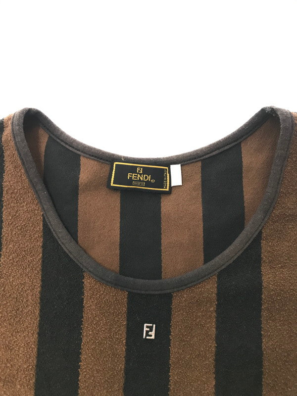【中古品】【レディース】 FENDI フェンディPEQUAN TEE D-OS-9300 ペカン ストライプ パイル Tシャツ 半袖Tシャツ 170-260630-na-06-tagh サイズ：L 44 カラー：ブラック/ブラウン 万代Net店