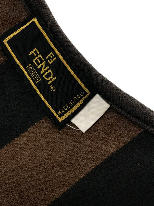 【中古品】【レディース】 FENDI フェンディPEQUAN TEE D-OS-9300 ペカン ストライプ パイル Tシャツ 半袖Tシャツ 170-260630-na-06-tagh サイズ：L 44 カラー：ブラック/ブラウン 万代Net店