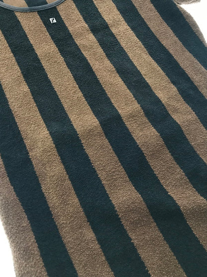 【中古品】【レディース】 FENDI フェンディPEQUAN TEE D-OS-9300 ペカン ストライプ パイル Tシャツ 半袖Tシャツ 170-260630-na-06-tagh サイズ：L 44 カラー：ブラック/ブラウン 万代Net店