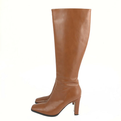 【中古品】【レディース】 ELENORE SQUARE TOE LONG BOOTS エレノア スクエアトゥ ロングブーツ 靴 167-230910-kk-26-tag サイズ：24.5cm カラー：ブラウン 万代Net店