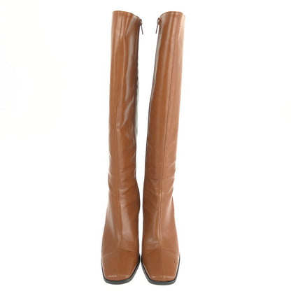 【中古品】【レディース】 ELENORE SQUARE TOE LONG BOOTS エレノア スクエアトゥ ロングブーツ 靴 167-230910-kk-26-tag サイズ：24.5cm カラー：ブラウン 万代Net店