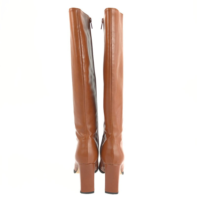 【中古品】【レディース】 ELENORE SQUARE TOE LONG BOOTS エレノア スクエアトゥ ロングブーツ 靴 167-230910-kk-26-tag サイズ：24.5cm カラー：ブラウン 万代Net店