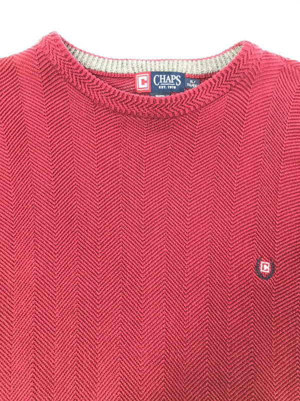【中古品】【メンズ】 CHAPS チャプス CREW NECK KNIT クルー ネック ニット トップス 146-260820-rt-05-tag サイズ：XL カラー：レッド 万代Net店