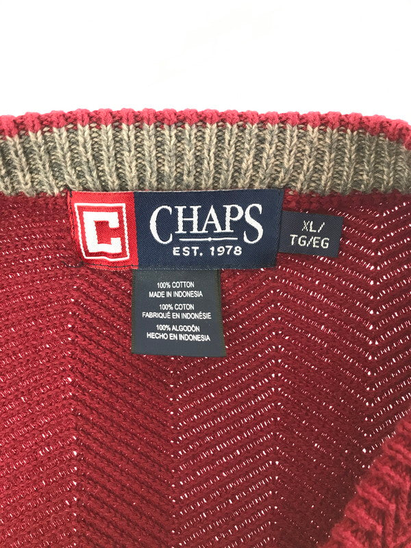 【中古品】【メンズ】 CHAPS チャプス CREW NECK KNIT クルー ネック ニット トップス 146-260820-rt-05-tag サイズ：XL カラー：レッド 万代Net店