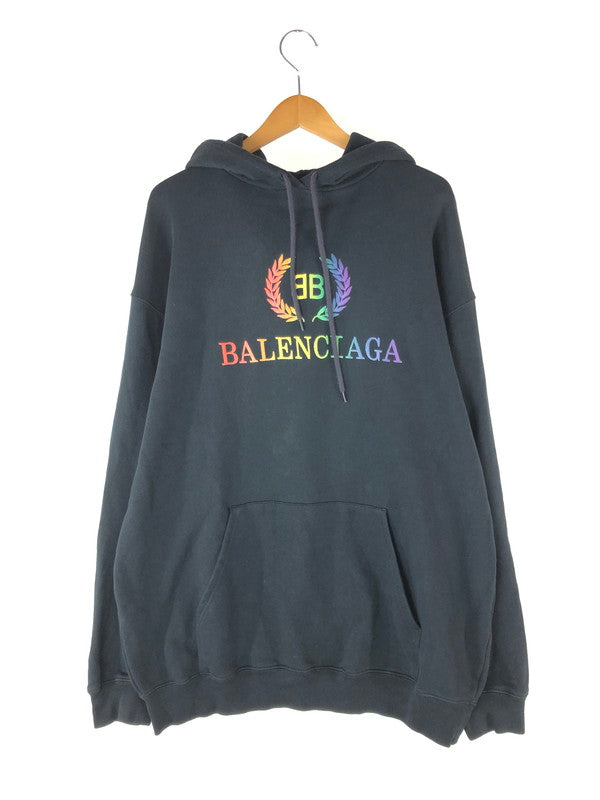 【中古品】【メンズ】 BALENCIAGA バレンシアガ 19SS RAINBOW BB LOGO HOODIE レインボー BB ロゴフーディー トップス プルオーバーパーカー 141-240425-mo-3-tag サイズ：M カラー：ブラック 万代Net店