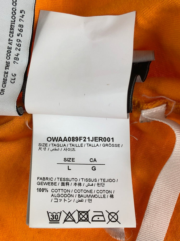 【中古品】【メンズ】  OFF-WHITE VIRGIL ABLOH オフホワイト ヴァージル アブロー 21AW BACK ARROW PRINT S/S TEE OWAA089F21JER001 バック アロープリント ショートスリーブ Tシャツ 半袖 トップス 142-240425-kk-5-tag サイズ：M カラー：オレンジ 万代Net店