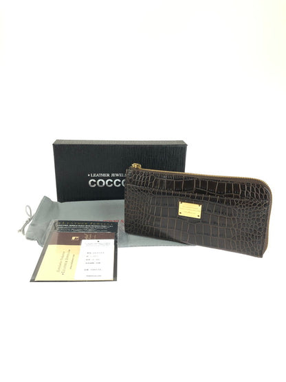 【中古美品】【レディース】  LEATHER JEWEL レザー ジュエル COCCOLUX ROUND FASTENER WALLET 19R17A L字 ラウンドファスナー ウォレット クロコ型押し 長財布 200-240428-mo-3-tag カラー：ニコチン 万代Net店