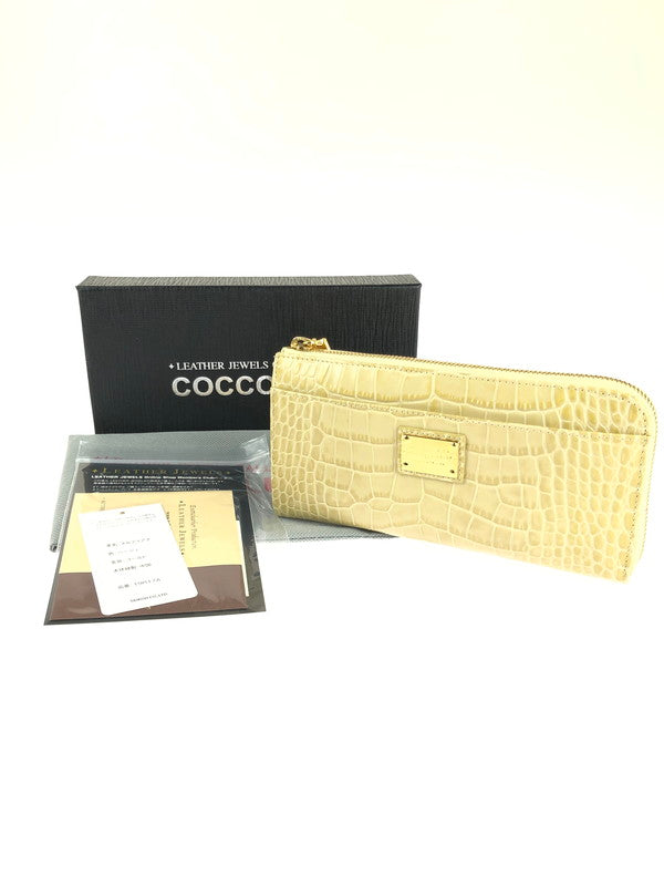 【中古美品】【レディース】  LEATHER JEWEL レザー ジュエル COCCOLUX ROUND FASTENER WALLET 19R17A L字 ラウンドファスナー ウォレット クロコ型押し 長財布 200-240428-mo-4-tag カラー：ベージュ 万代Net店