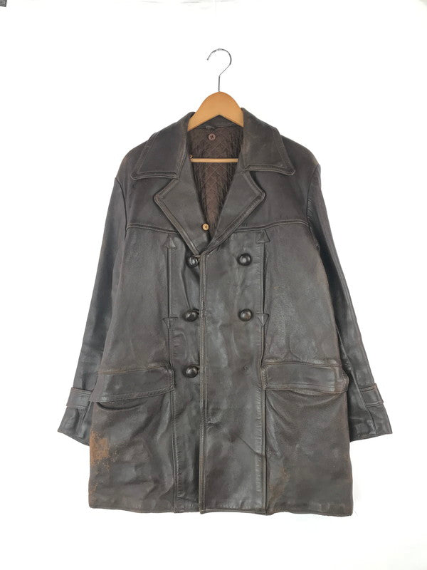 【ジャンク品】【メンズ】  USED 60's LEATHER COAT 古着 レザーコート アウター 146-240918-hi-09-tag サイズ：なし カラー：ブラウン 万代Net店