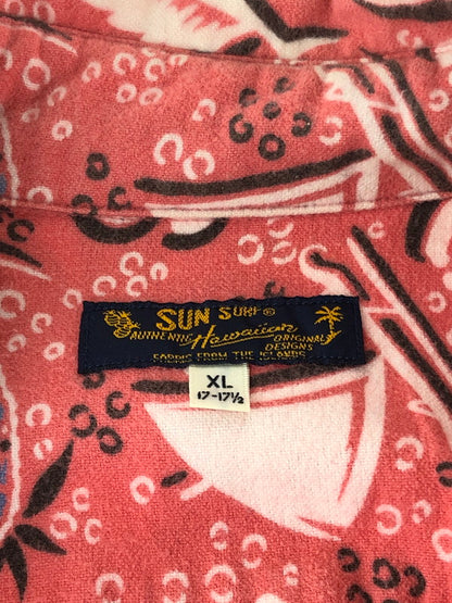 【中古品】【メンズ】 SUN SURF サンサーフ  L/S FLANNEL ALOHA SHIRT SS25970 ロングスリーブ フランネル アロハシャツ 長袖 トップス 145-240508-kk-9-tag サイズ：XL カラー：サーモンピンク 万代Net店