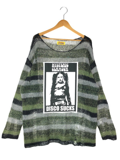 【中古品】【レディース】 HYSTERIC GLAMOUR ヒステリックグラマー  DISCO SUCKS CRASH OVER SIZE SWEATER 01233NS06 ディスコサックス クラッシュ オーバーサイズ セーター トップス 170-240519-kk-14-tag サイズ：FREE カラー：GREEN 万代Net店