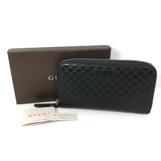 【中古品】【メンズ】 ROUND FASTENER LONG WALLET 449391 ラウンドファスナー ロングウォレット マイクログッチ シマレザー 長財布 181-250404-yk-24-tag カラー：ブラック 万代Net店