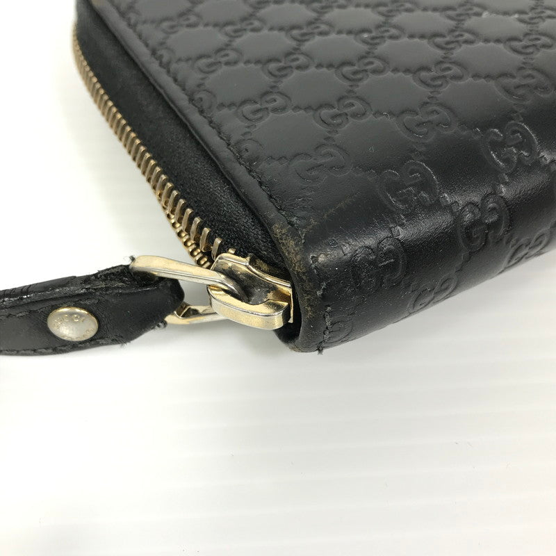 【中古品】【メンズ】 ROUND FASTENER LONG WALLET 449391 ラウンドファスナー ロングウォレット マイクログッチ シマレザー 長財布 181-250404-yk-24-tag カラー：ブラック 万代Net店