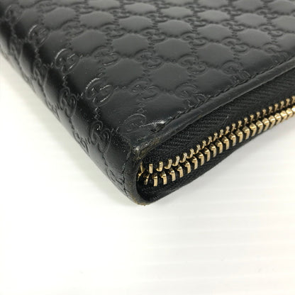 【中古品】【メンズ】 ROUND FASTENER LONG WALLET 449391 ラウンドファスナー ロングウォレット マイクログッチ シマレザー 長財布 181-250404-yk-24-tag カラー：ブラック 万代Net店