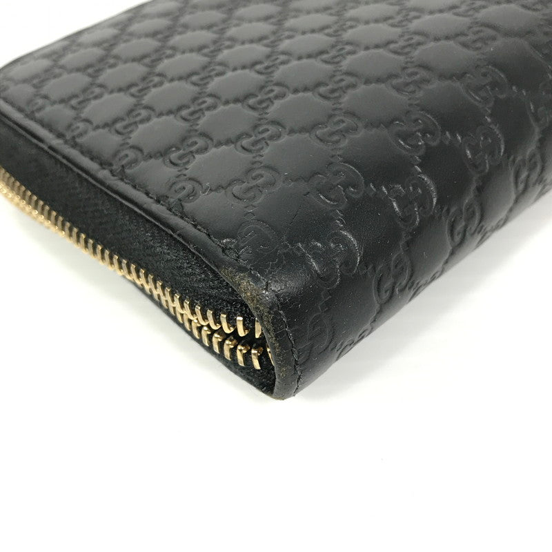 【中古品】【メンズ】 ROUND FASTENER LONG WALLET 449391 ラウンドファスナー ロングウォレット マイクログッチ シマレザー 長財布 181-250404-yk-24-tag カラー：ブラック 万代Net店