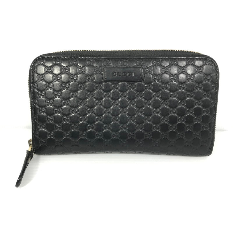 【中古品】【メンズ】 ROUND FASTENER LONG WALLET 449391 ラウンドファスナー ロングウォレット マイクログッチ シマレザー 長財布 181-250404-yk-24-tag カラー：ブラック 万代Net店