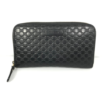 【中古品】【メンズ】 ROUND FASTENER LONG WALLET 449391 ラウンドファスナー ロングウォレット マイクログッチ シマレザー 長財布 181-250404-yk-24-tag カラー：ブラック 万代Net店