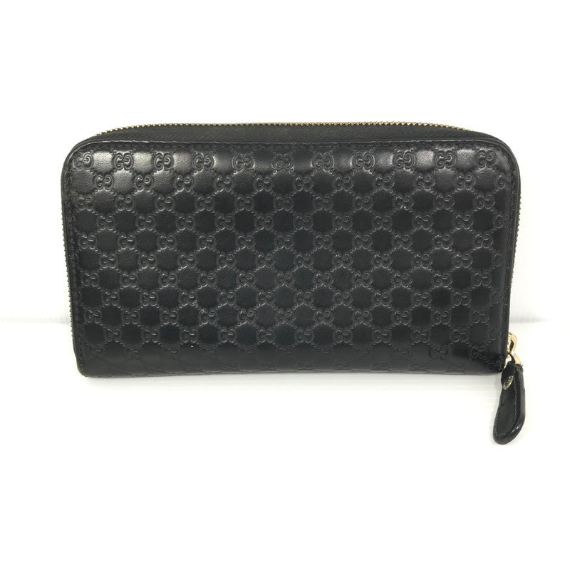 【中古品】【メンズ】 ROUND FASTENER LONG WALLET 449391 ラウンドファスナー ロングウォレット マイクログッチ シマレザー 長財布 181-250404-yk-24-tag カラー：ブラック 万代Net店