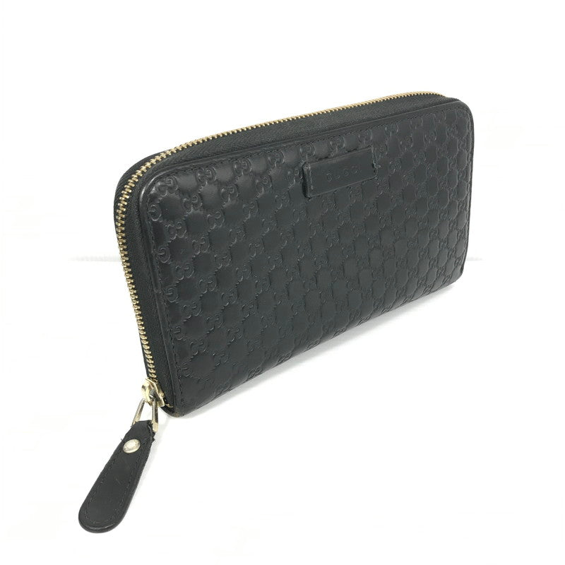 【中古品】【メンズ】 ROUND FASTENER LONG WALLET 449391 ラウンドファスナー ロングウォレット マイクログッチ シマレザー 長財布 181-250404-yk-24-tag カラー：ブラック 万代Net店