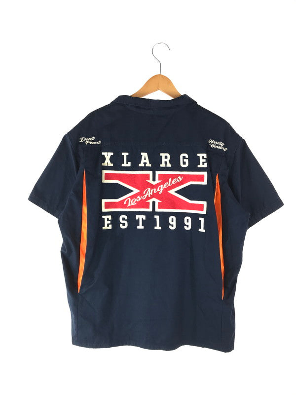 【中古品】【メンズ】 XLARGE エクストララージ LOGO S/S WORK SHIRT 101242014005 ロゴ ショートスリーブワークシャツ 半袖シャツ 142-240714-hi-04-tag サイズ：L カラー：ネイビー 万代Net店