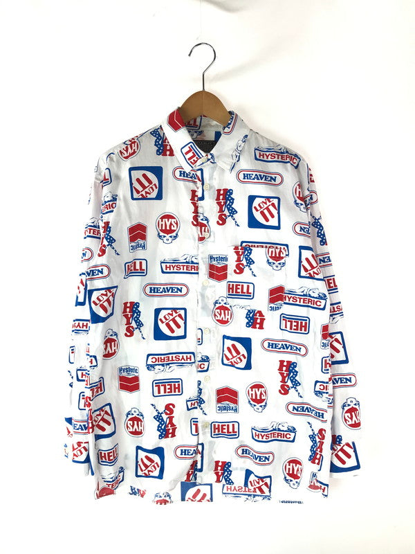 【中古品】【メンズ】 HYSTERIC GLAMOUR ヒステリックグラマー 02213AH03 HYS LOVE IT!柄 総柄 ショートカラーシャツ 長袖シャツ トップス 140-240702-ki-8-tag サイズ：S カラー：総柄/ホワイト 万代Net店