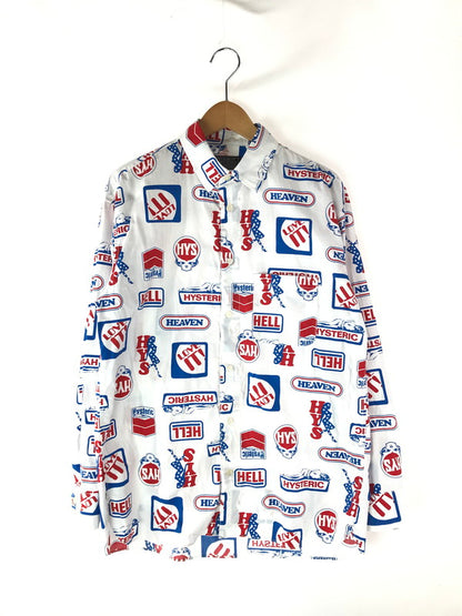 【中古品】【メンズ】 HYSTERIC GLAMOUR ヒステリックグラマー 02213AH03 HYS LOVE IT!柄 総柄 ショートカラーシャツ 長袖シャツ トップス 140-240702-ki-8-tag サイズ：S カラー：総柄/ホワイト 万代Net店