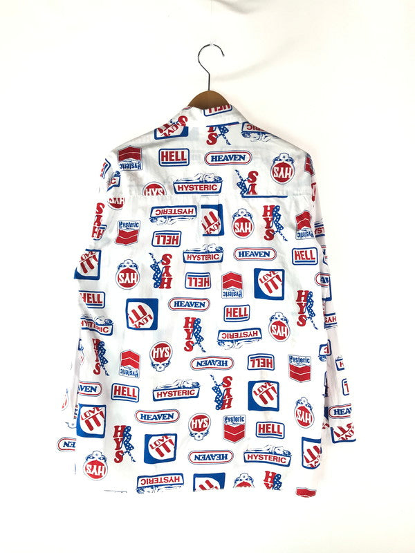 【中古品】【メンズ】 HYSTERIC GLAMOUR ヒステリックグラマー 02213AH03 HYS LOVE IT!柄 総柄 ショートカラーシャツ 長袖シャツ トップス 140-240702-ki-8-tag サイズ：S カラー：総柄/ホワイト 万代Net店