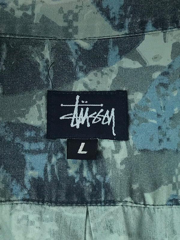 【中古品】【メンズ】 STUSSY ステューシー 90’S OLD 紺タグ USA製 FACE S/S SHIRT 90年代 オールド フェイス ショートスリーブシャツ 総柄 半袖シャツ トップス 142-240702-ki-4-tag サイズ：L カラー：ブルー系 万代Net店