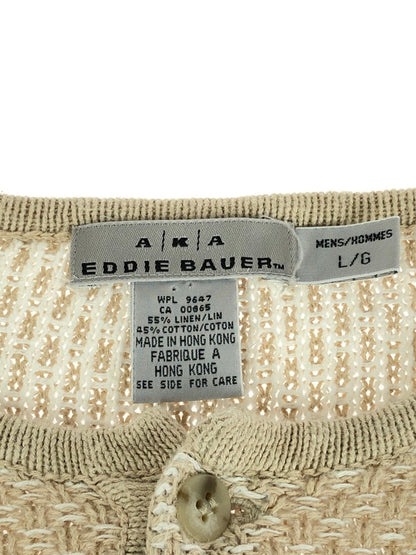 【中古品】【メンズ】 AKA EDDIE BAUER エディーバウアー HENLEY NECK LINEN KNIT ヘンリーネック リネンニット トップス 146-240806-mo-6-tag サイズ：Ⅼ カラー：ベージュ 万代Net店
