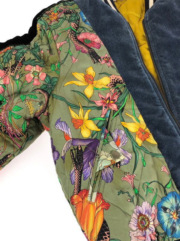 【中古品】【メンズ】 GUCCI グッチ 18SS FLORA SNAKE BOMBER JACKET フローラ スネーク ボンバージャケット 中綿ジャケット アウター 183-240905-hi-6-tag サイズ：44 カラー：カーキ 万代Net店