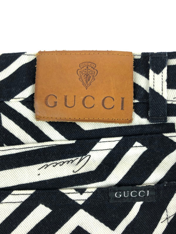 【中古品】【メンズ】 GUCCI グッチ 90S PRINT JEANS 90年代 総柄 プリント ジーンズ ボトムス デニムパンツ 152-240831-mo-9-tag サイズ：48 カラー：ブラック/ホワイト 万代Net店